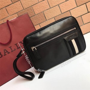 BALLY Men's Clutch Bag Classic Oil Wax Skin Color Stripe Wrist Bag