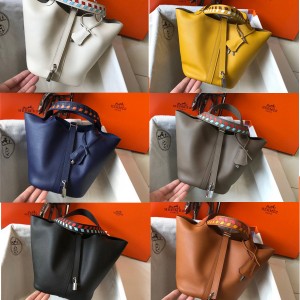 Hermes new woven Epsom leather Picotin handbag