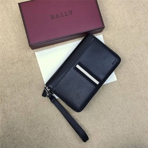 bally official website new men's double zipper leather clutch