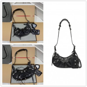 Balenciaga 671309/671307 Diamond embellished LE CAGOLE Oil Wax Leather Shoulder Bag