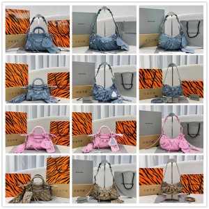 Balenciaga BB MONOGRAM NEO/LE CAGOLE Denim Printed Motorcycle Dumpling Bun Collection 92535/92718