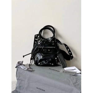 Balenciaga 702432 LE CAGOLE Small Oil Wax Leather Bucket Bag