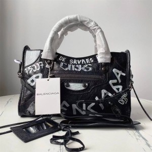 Balenciaga CLASSIC CITY GRAFFITI Cracked Sheepskin Medium Handbag