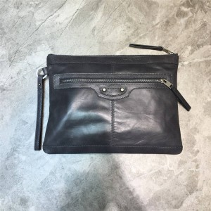 Balenciaga Classic Oil Wax Leather Zipper Men's Wrist Bag Clutch