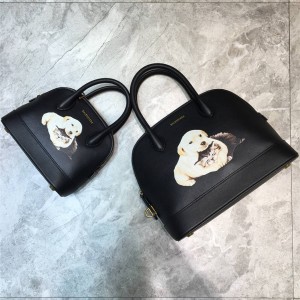 Balenciaga new cat and dog printed Ville leather handbag