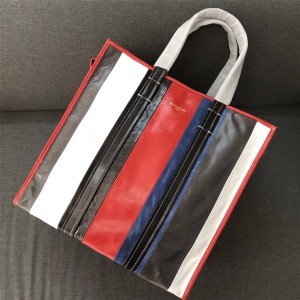 Balenciaga handbags new leather striped bazar color-block shopping bag