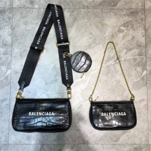 Balenciaga new crocodile pattern leather three-in-one three-piece crossbody bag