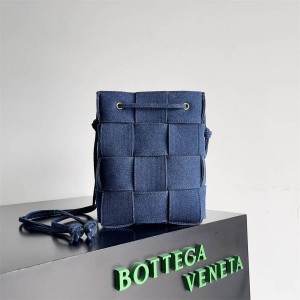 Bottega Veneta bv 743789 Denim Cassette Small Cross Body Bucket Bag