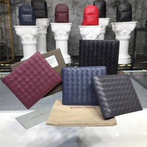 Bottega Veneta BV Men's Short INTRECCIATO Woven Leather Bi-fold Wallet