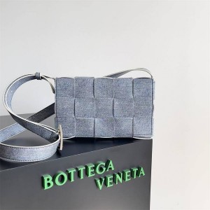 Bottega Veneta BV 708768 Medium Cassette Denim Printed Sheepskin Crossbody Bag