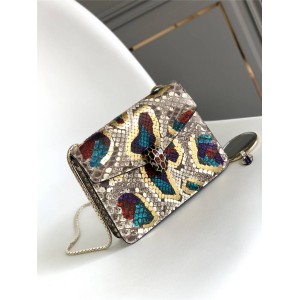 bvlgari Serpenti Forever white agate colorful python leather crossbody bag