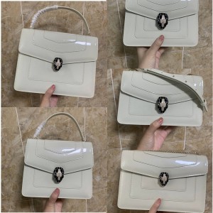 Bvlgari Serpenti Forever Snake Head Bag Patent Leather Mirror Milkshake White