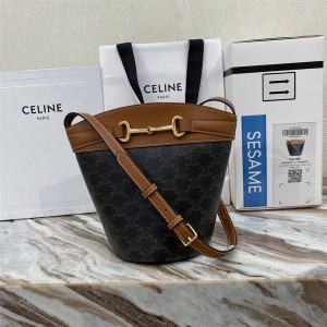 celine CRÉCY logo printed cow leather bucket bag 192072