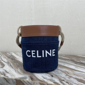 Celine BUCKET navy blue denim and cow leather bucket bag 196272