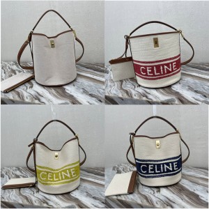 celine BUCKET 16 wool textile fabric and cow leather bucket bag 195572