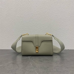 celine TEEN SOFT 16 smooth cow leather handbag gray green 196853