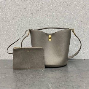 celine BUCKET 16 grain cow leather bucket bag pebble gray 195573