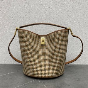 celine BUCKET 16 plaid tweed and cow leather bucket bag 195572