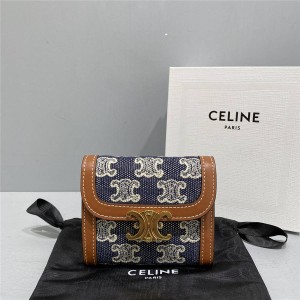 celine TRIOMPHE Small TRIOMPHE Embroidered Fabric Wallet 10D782