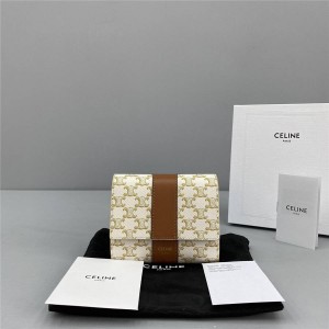 Celine small logo printed sheep leather presbyopic tri-fold wallet 10D572