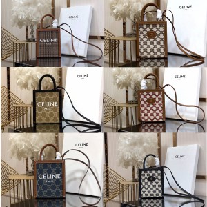 celine mini embroidered fabric and cowhide vertical tote bag 193302