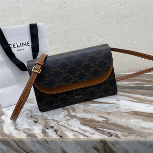 Celine TRIOMPHE canvas and smooth lambskin strap wallet 10D852
