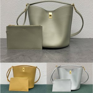 celine BUCKET 16 smooth cow leather bucket bag gray green 195573