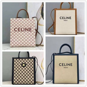 Celine 192082 191542 CABAS Small Canvas Embroidered Tote Bag