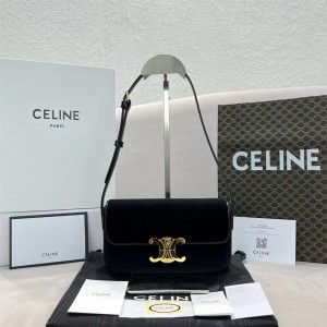 Celine 194142 TRIOMPHE Velvet Shoulder Bag Underarm Bag 60373