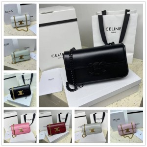 Celine 197993 TRIOMPHE Shiny Cowhide Leather Chain Shoulder Backpack Chain Bag
