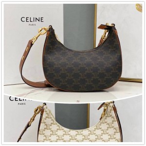 Celine 196922 AVA Medium Logo Printed Cow Leather Shoulder Bag 196923