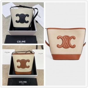 Celine 198242 CUIR TRIOMPHE Small Fabric Cow Leather Bucket Bag 198243