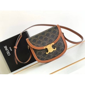 Celine 110962 TEEN BESACE TRIOMPHE Logo Printed Cow Leather Saddle Bag 110413