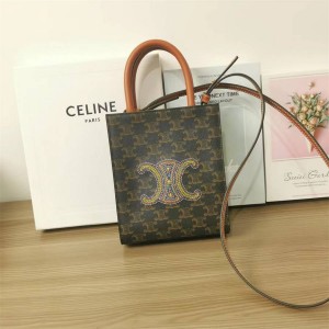 Celine 194372 CABAS Mini Logo Printed Embroidered LOGO Tote Bag