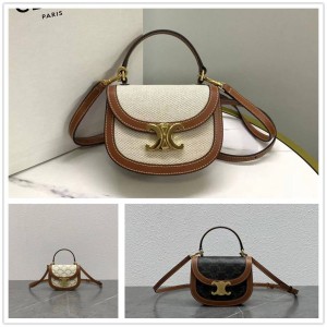 Celine 10K502 BESACE TRIOMPHE Mini Logo Printed Cow Leather Handbag 101063