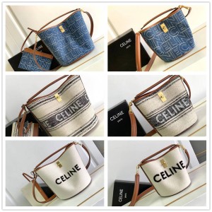 Celine 195572/197572 TEEN BUCKET 16 Jacquard Fabric Denim Bucket Bag 195573