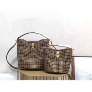 Celine 195572/197572 TEEN BUCKET 16 Fabric Houndstooth Bucket Bag 195573