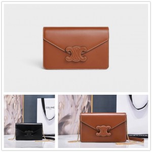 Celine 10J733 TRIOMPHE leather buckle glossy cow leather chain bag letter seal