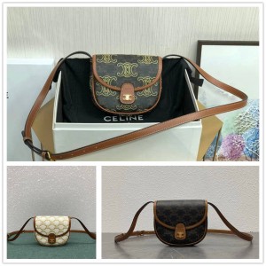 Celine 196702 BESACE Mini Qixi 520 Limited Old Flower Saddle Bag