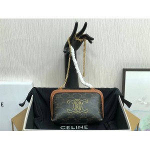 Celine 10E382 520 Qixi Golden Silk Embroidery LOGO Chain Bag Shell Bag