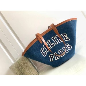 Celine 196262 COUFFIN Large PARIS Denim and Cowhide Fan-shaped Handbag