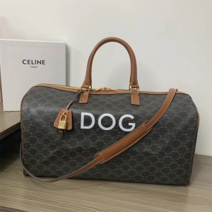 Celine 4M1662 TRAVEL 50 Dog Print Logo Printed Travel Bag 191472