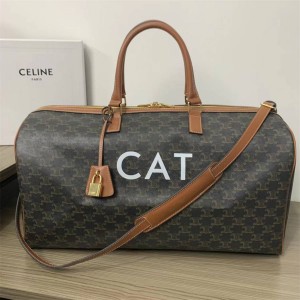 Celine 4M1662 TRAVEL 50 "CAT" printed logo printed cow leather travel bag luggage bag 191472