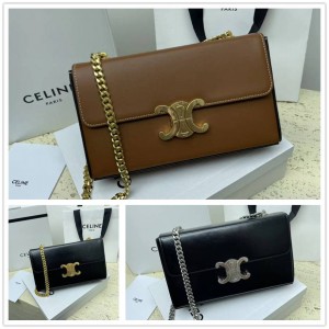 Celine 110803 BOX TRIOMPHE Glossy Cowhide Leather Chain Bag