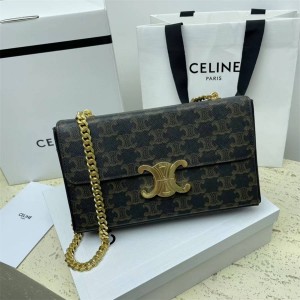 Celine 110802 BOX TRIOMPHE Logo Printed Chain Bag Handbag 110803
