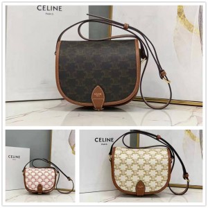 Celine 191502 FOLCO Medium Logo Printed Handbag Saddle Bag