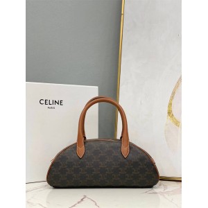 Celine 197402 TECKL Medium Logo Printed Cowhide Handbag Bowling Bag