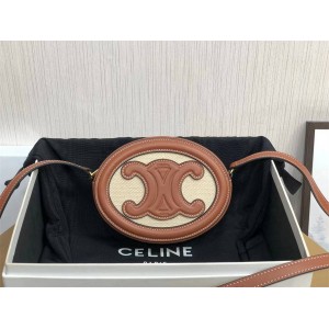 Celine 10I702 TRIOMPHE Fabric Cow Leather Cross Body Oval Wallet 101703
