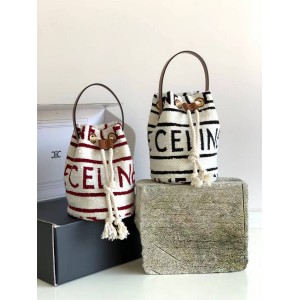 Celine 196532 TEEN CELINE full body printed fabric cow leather drawstring bag bucket bag