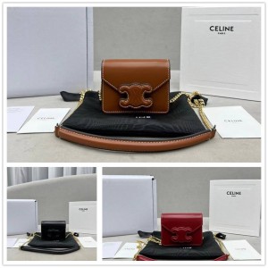 Celine 10J743 TRIOMPHE Shiny Cow Leather Chain Card Bag 60784/100743
